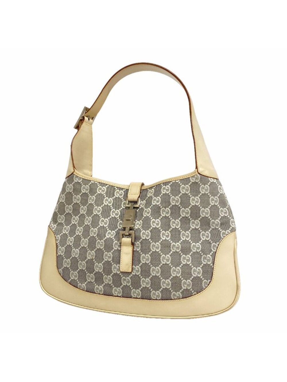 Gucci Shoulder Bag GG Canvas Jackie Ivory Gray Silver